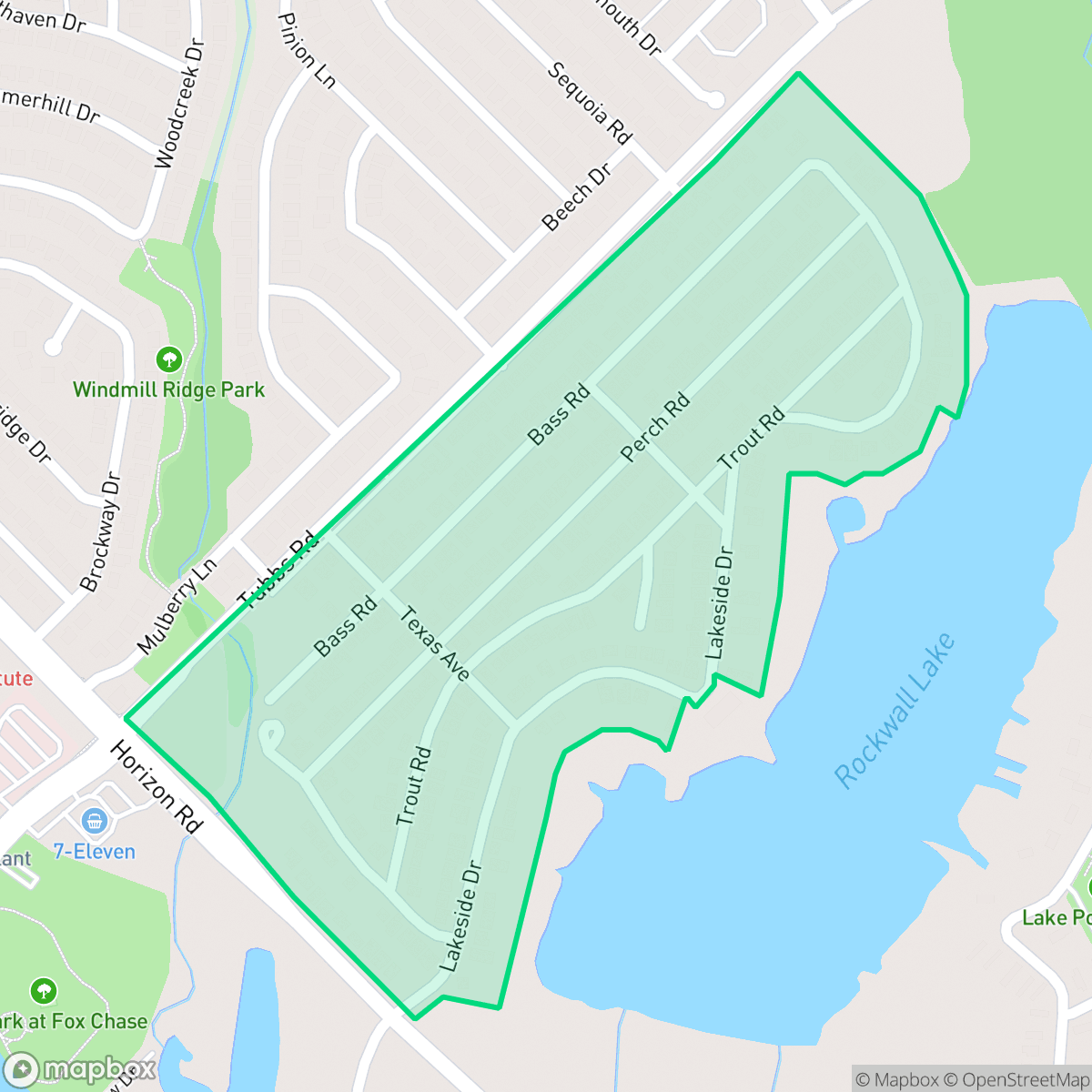 Map showing the location of Rockwall Lake Estates, Rockwall, TX