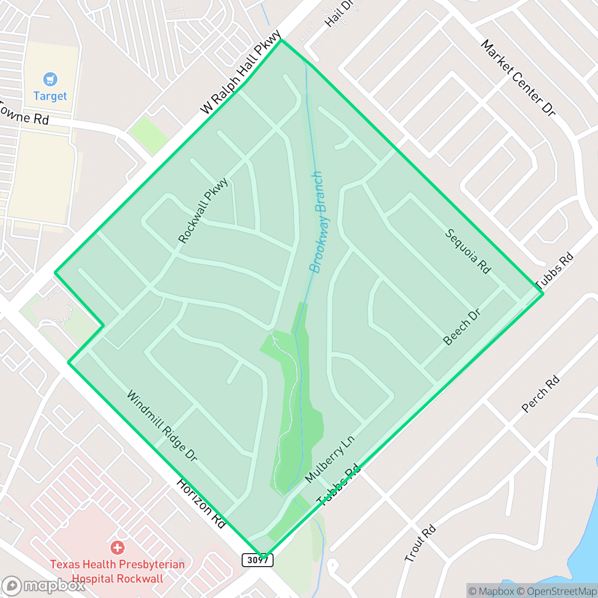 Map showing the location of Windmill Ridge Estates, Rockwall, TX