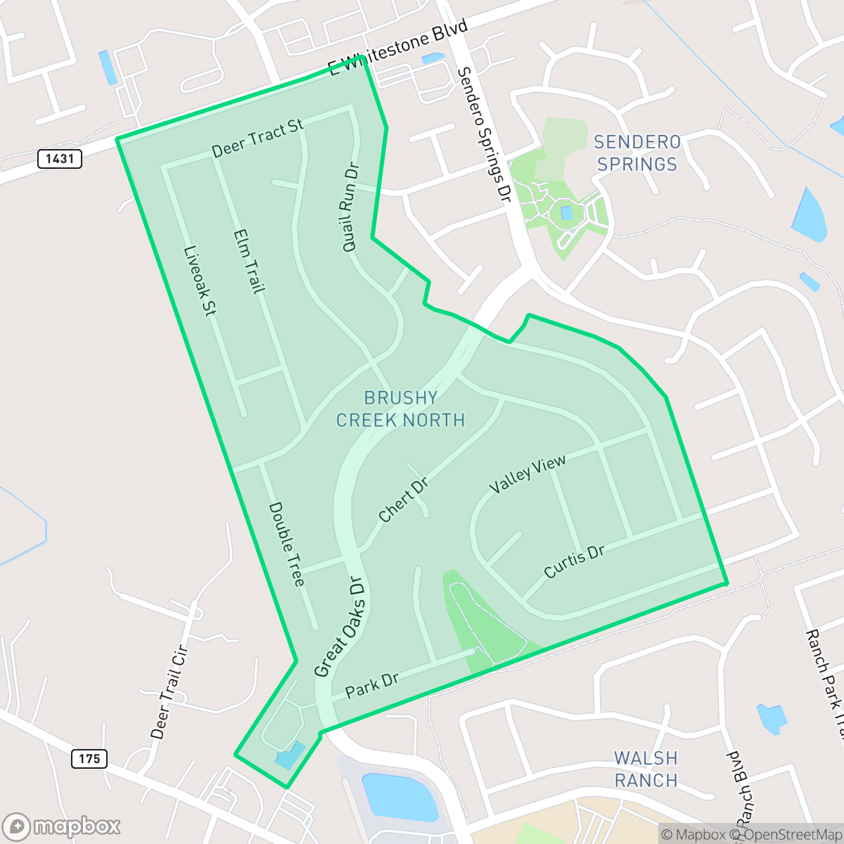 Map showing the location of Brushy Creek North, Round Rock, TX