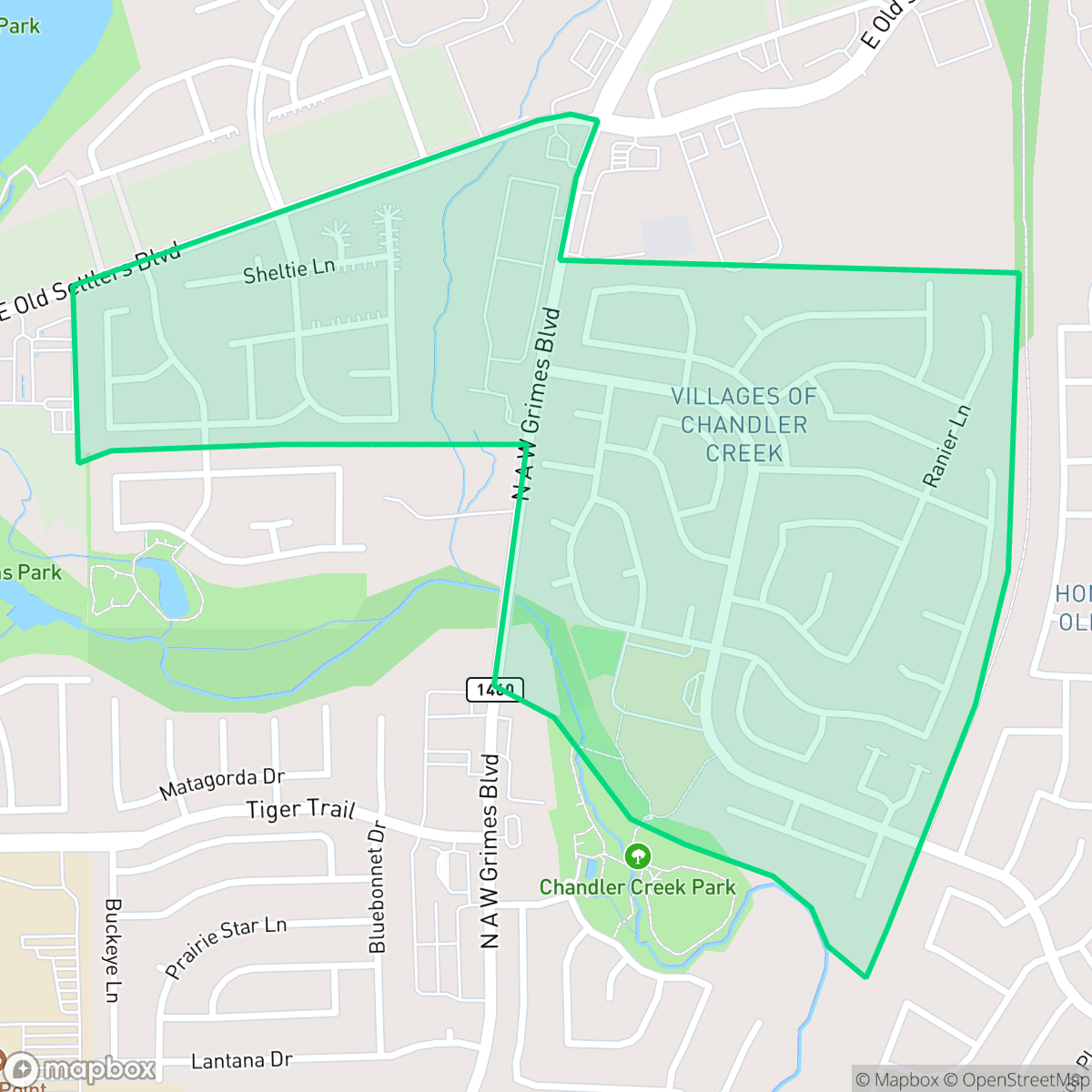 Map showing the location of Chandler Creek, Round Rock, TX