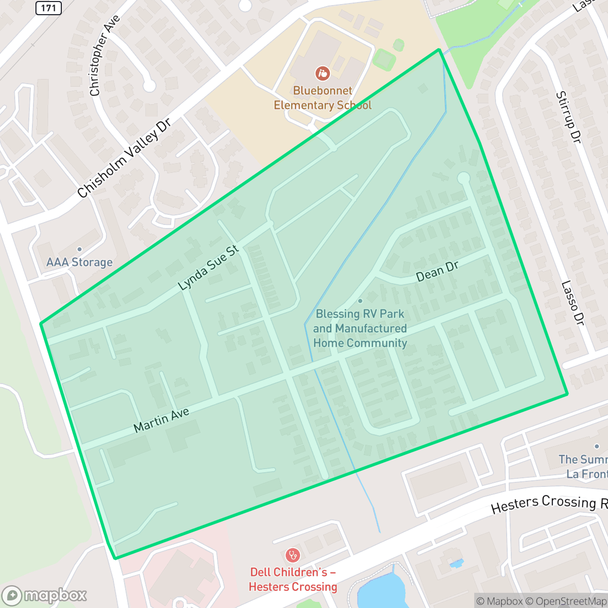 Map showing the location of George Blessing, Round Rock, TX