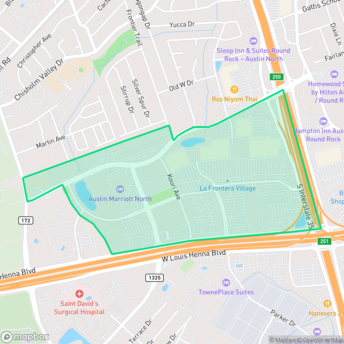 Map showing the location of La Frontera, Round Rock, TX