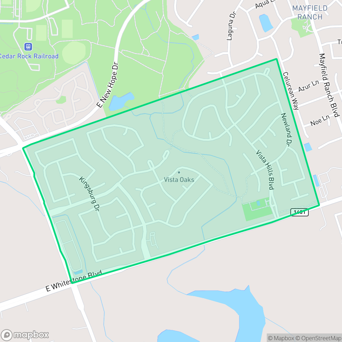 Map showing the location of Vista Oaks, Round Rock, TX