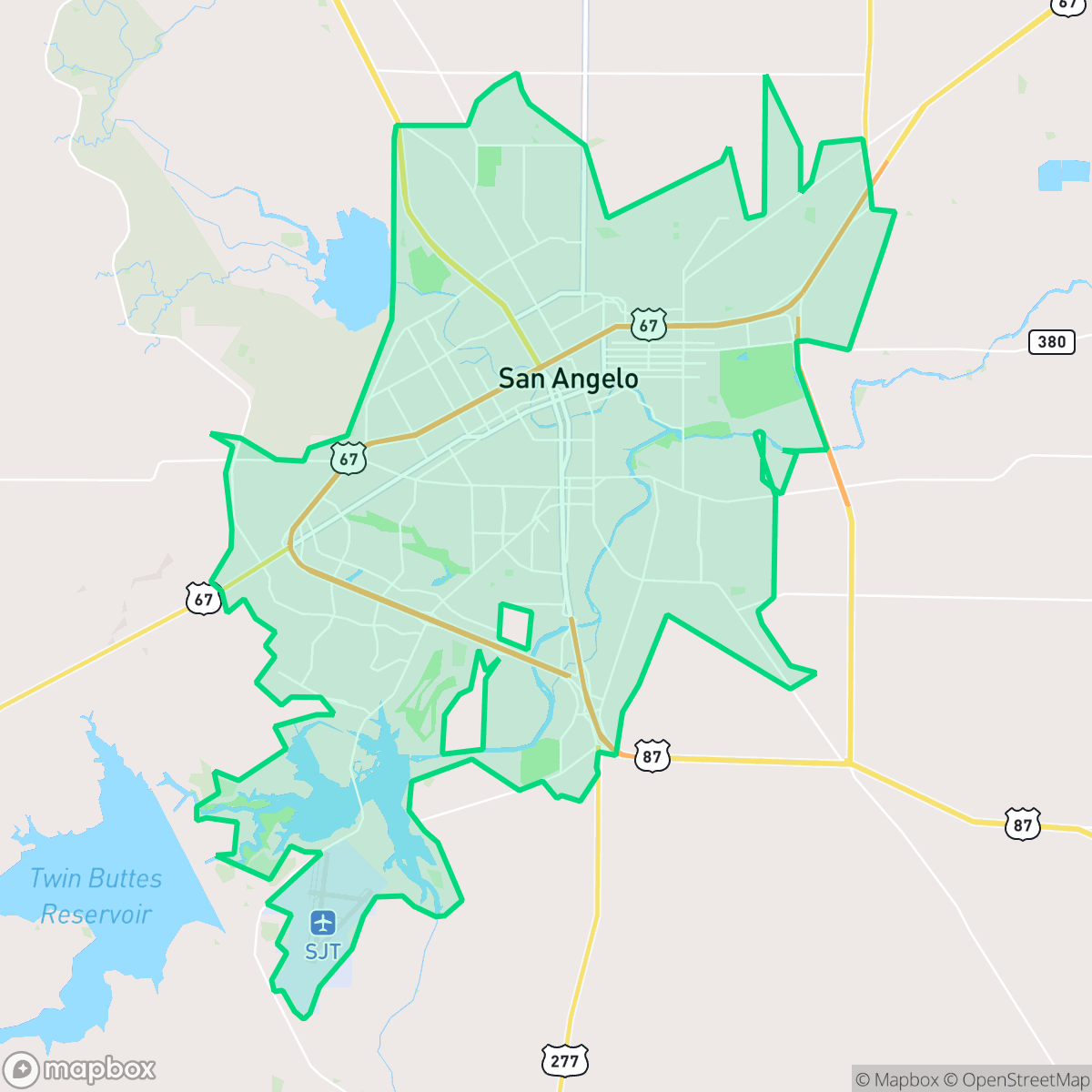 Map showing the location of San Angelo, TX — coverage area