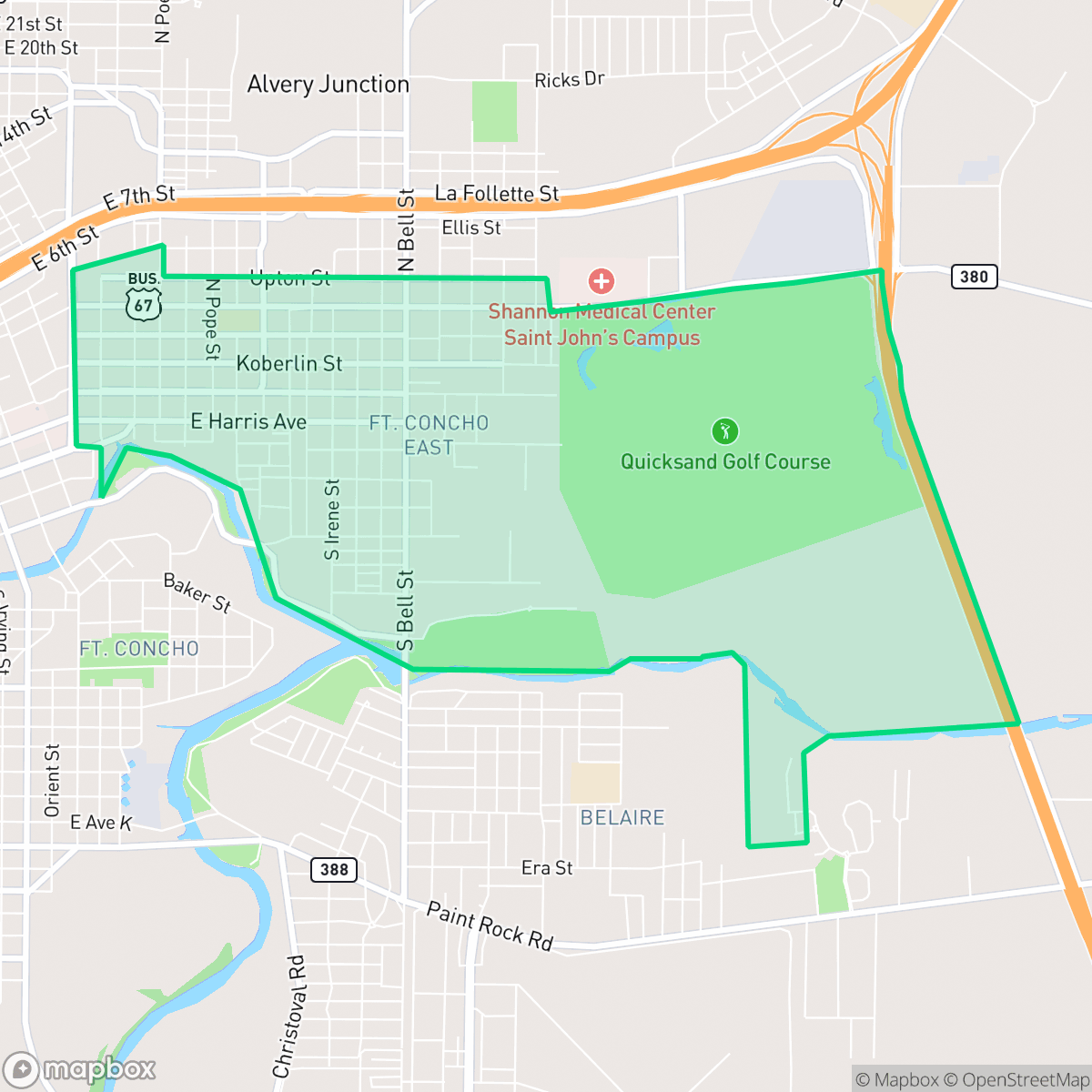 Map showing the location of Fort Concho East, San Angelo, TX