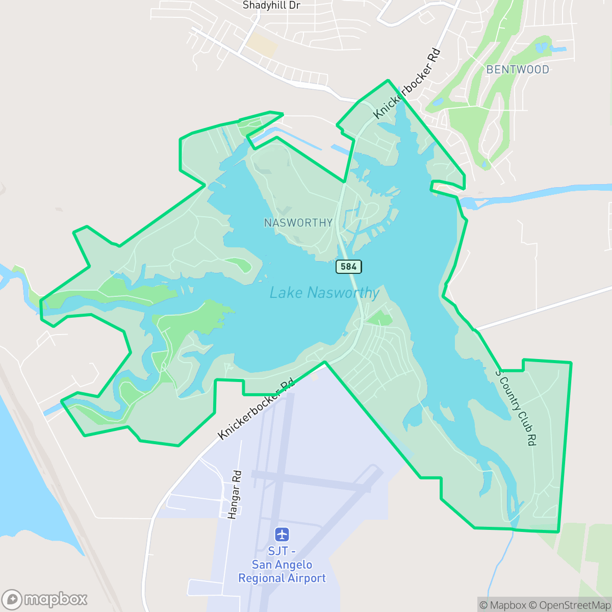 Map showing the location of Nasworthy, San Angelo, TX
