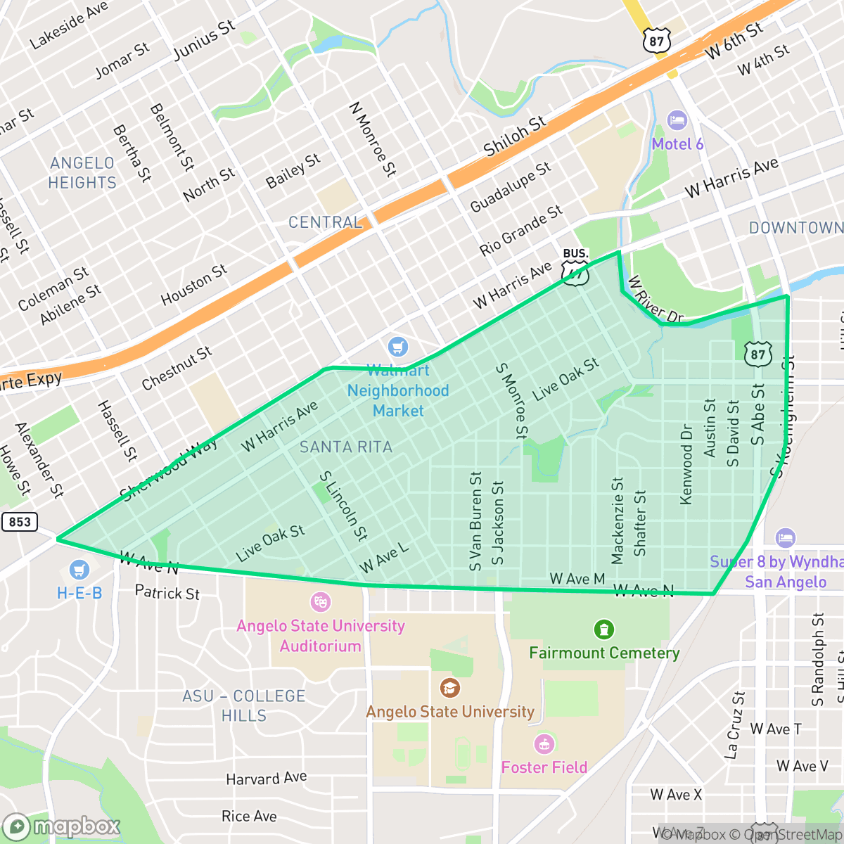 Map showing the location of Santa Rita, San Angelo, TX