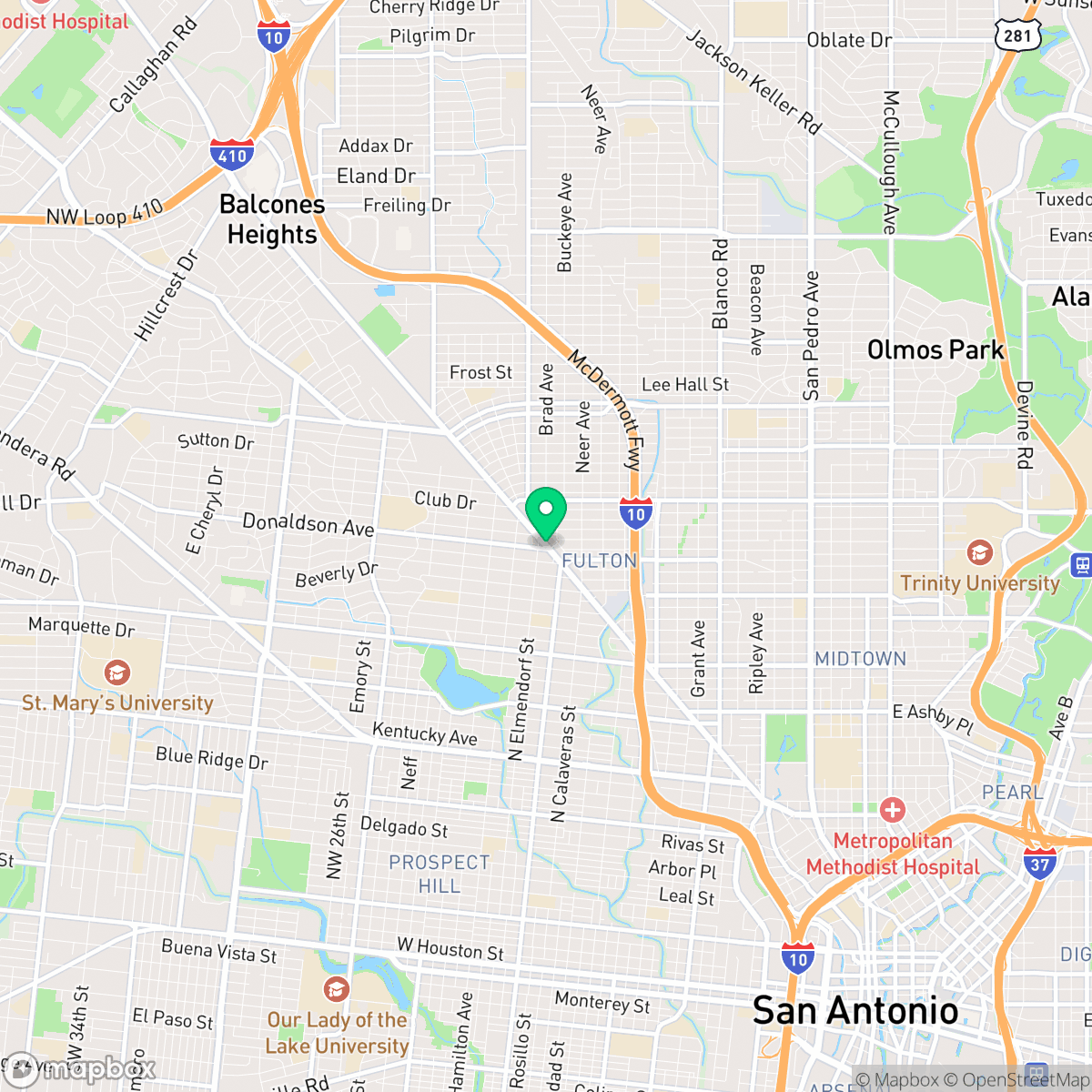 Map showing the location of San Antonio, TX — coverage area