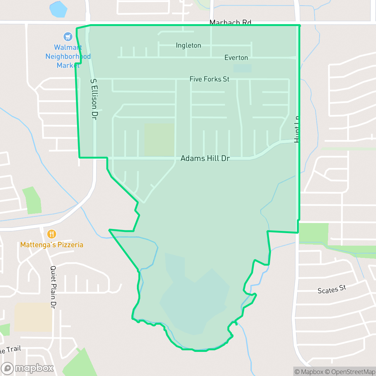 Map showing the location of Adams Hill, San Antonio, TX