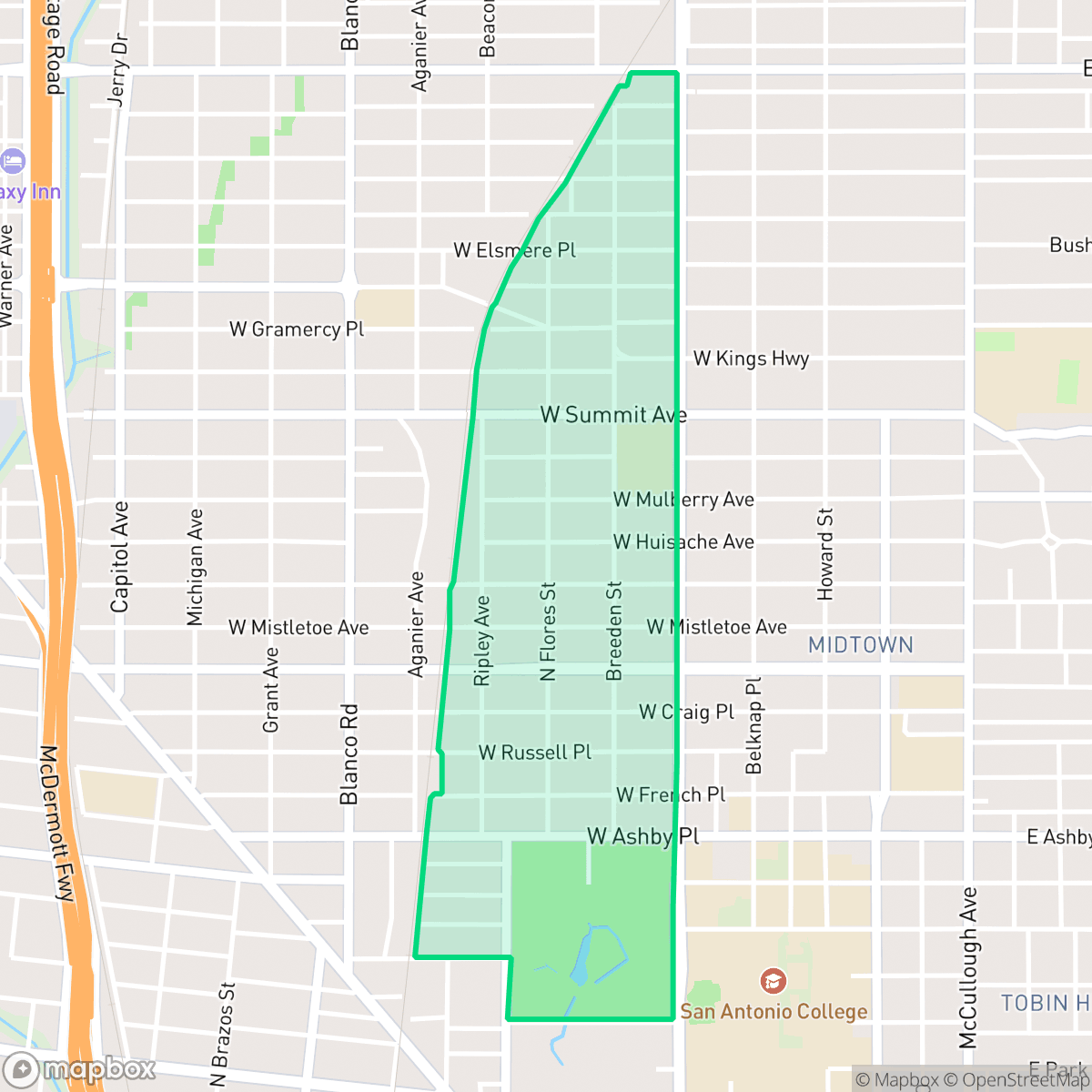 Map showing the location of Alta Vista, San Antonio, TX