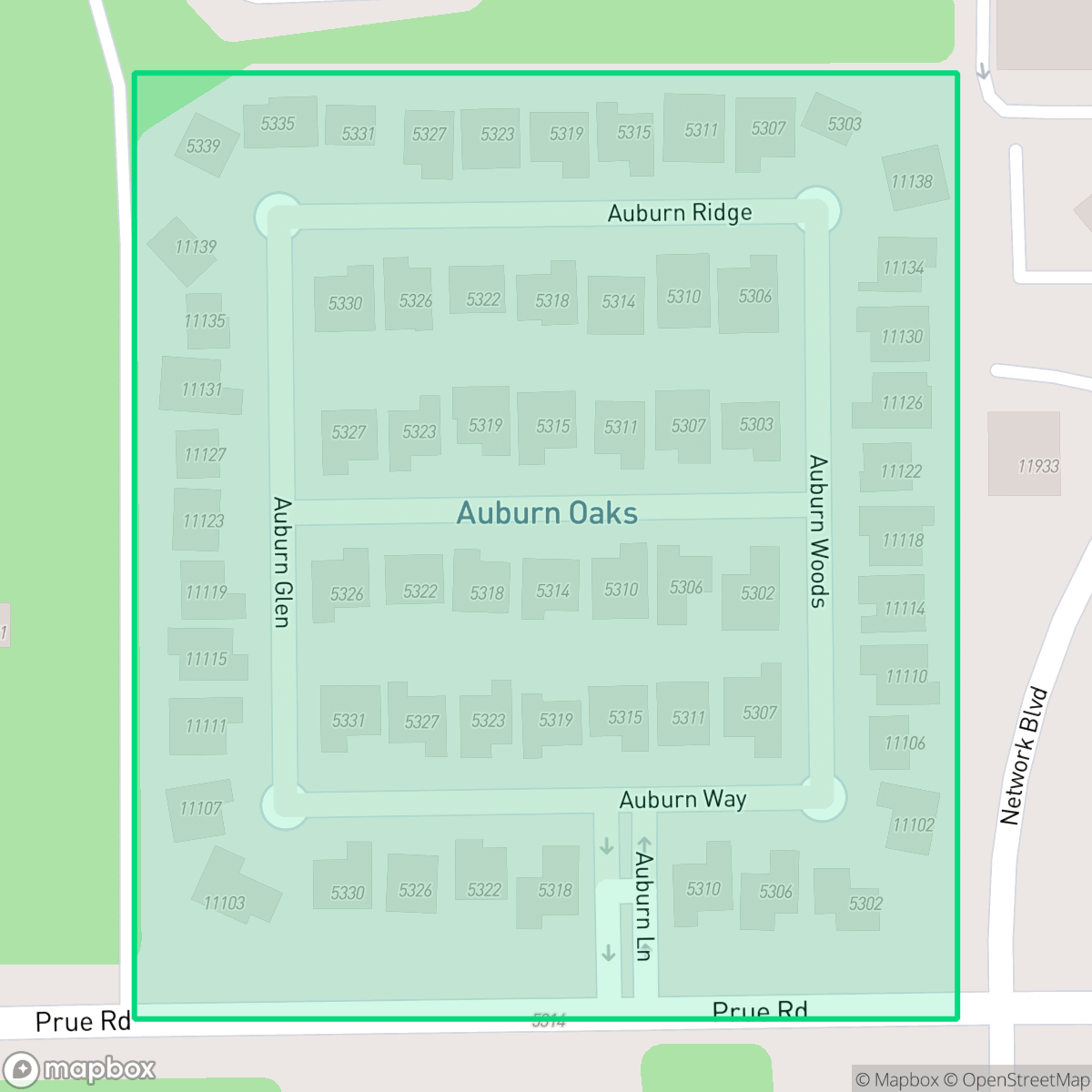Map showing the location of Auburn Oaks, San Antonio, TX