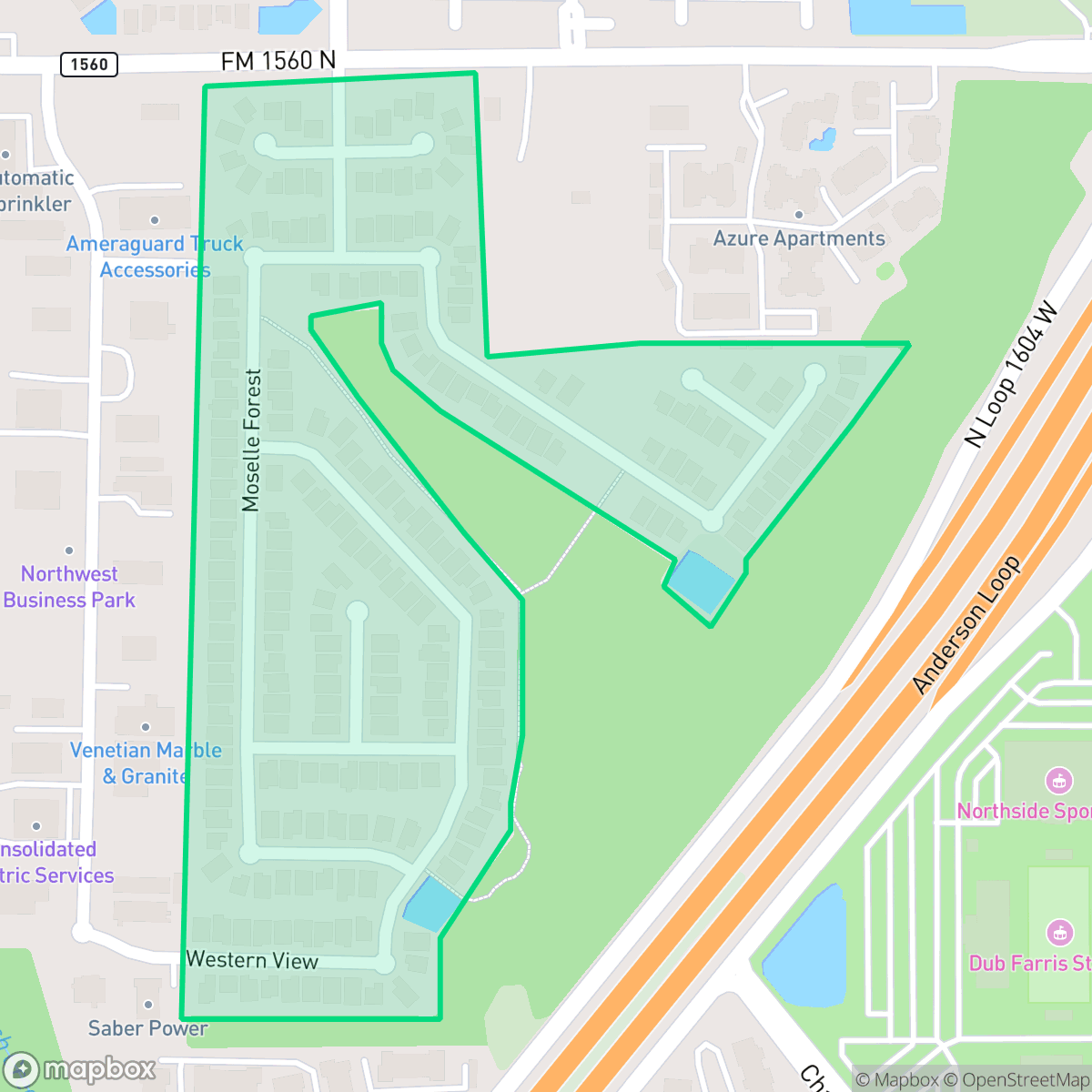 Map showing the location of Bavarian Forest, San Antonio, TX