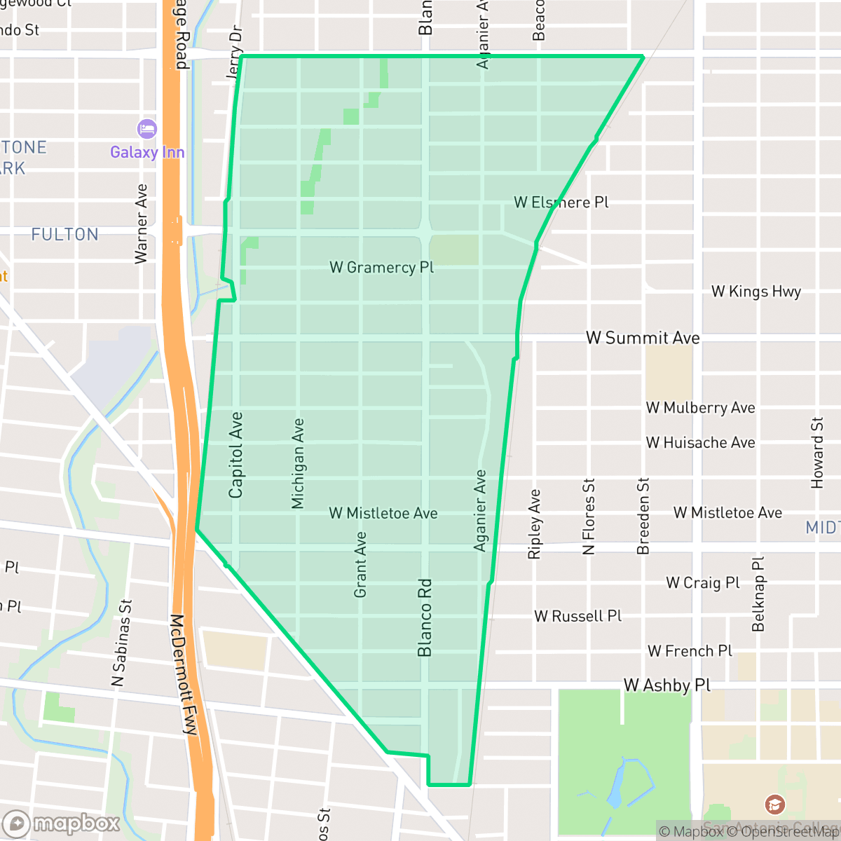 Map showing the location of Beacon Hill, San Antonio, TX