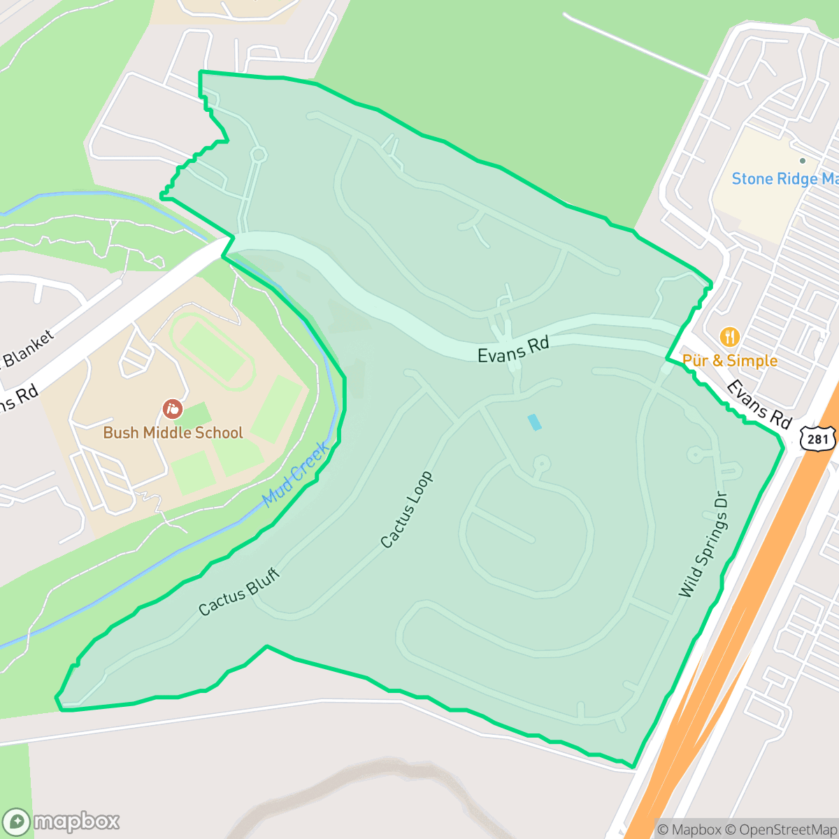Map showing the location of Big Springs, San Antonio, TX