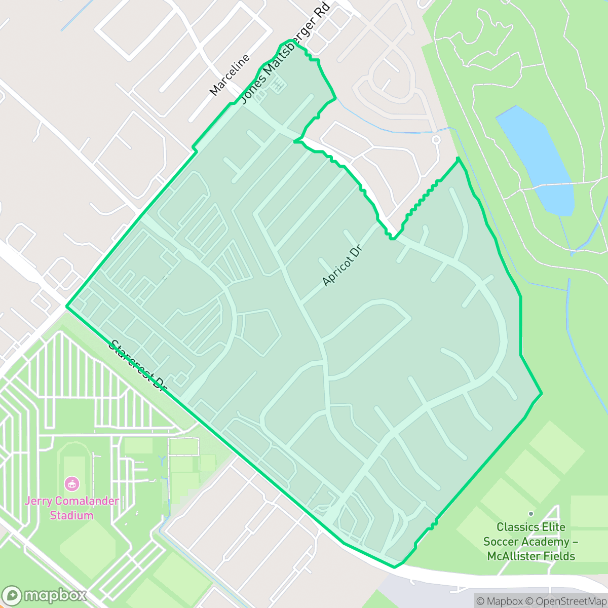 Map showing the location of Blossom Park, San Antonio, TX