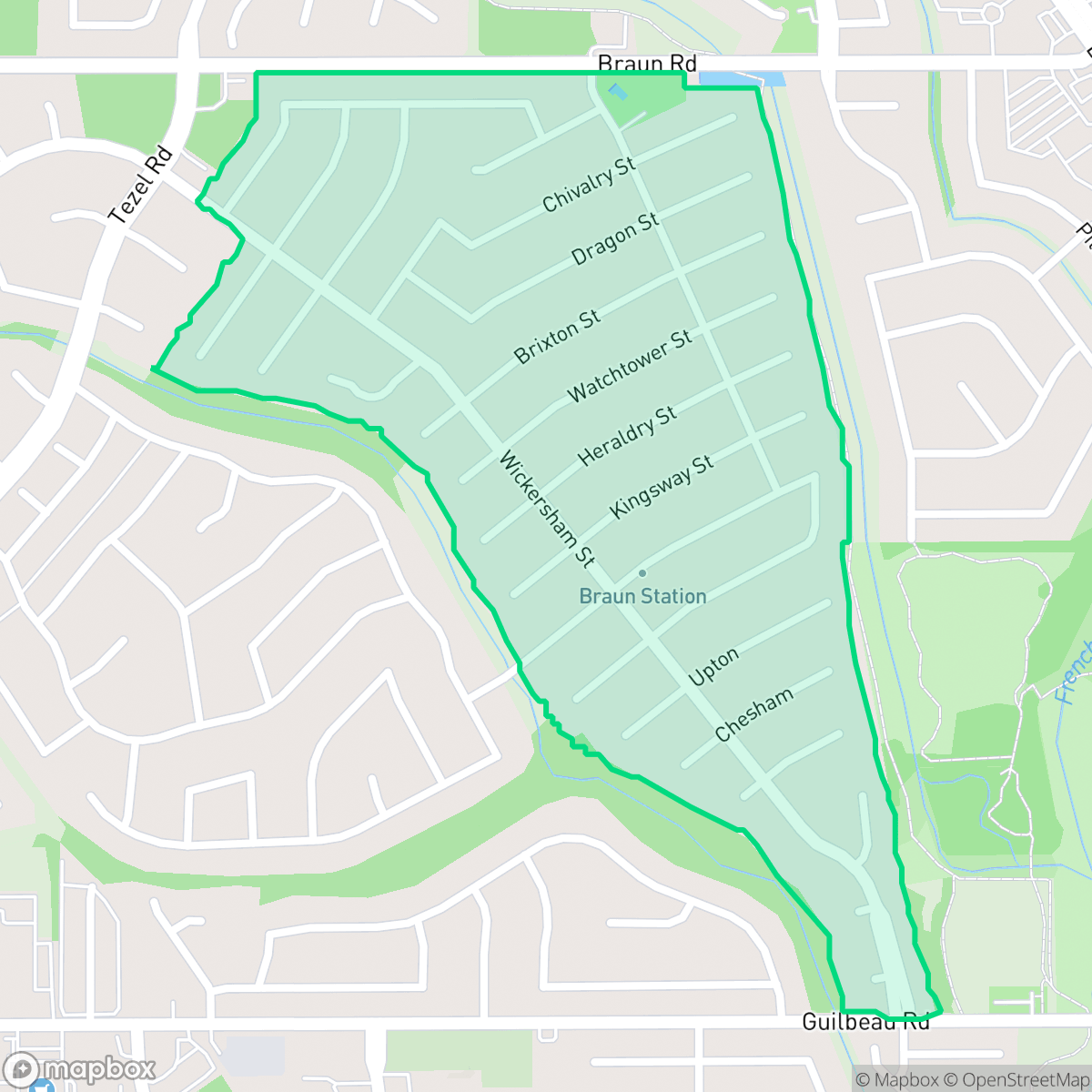 Map showing the location of Braun Station East, San Antonio, TX