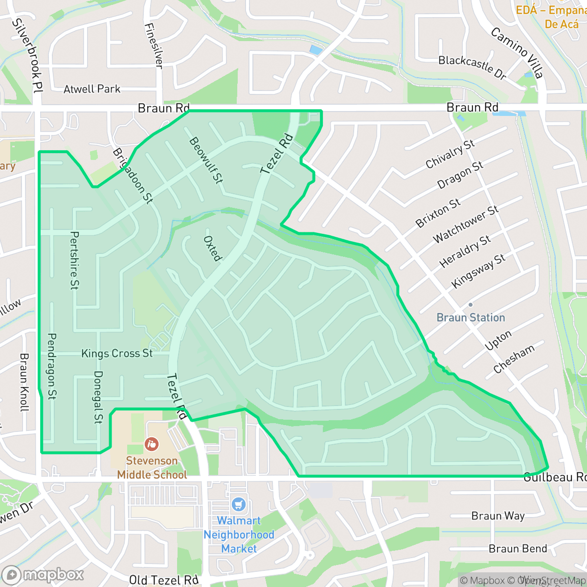 Map showing the location of Braun Station West, San Antonio, TX