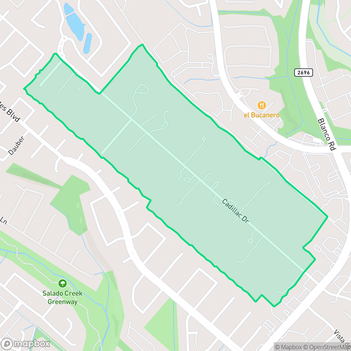 Map showing the location of Cadillac Drive, San Antonio, TX