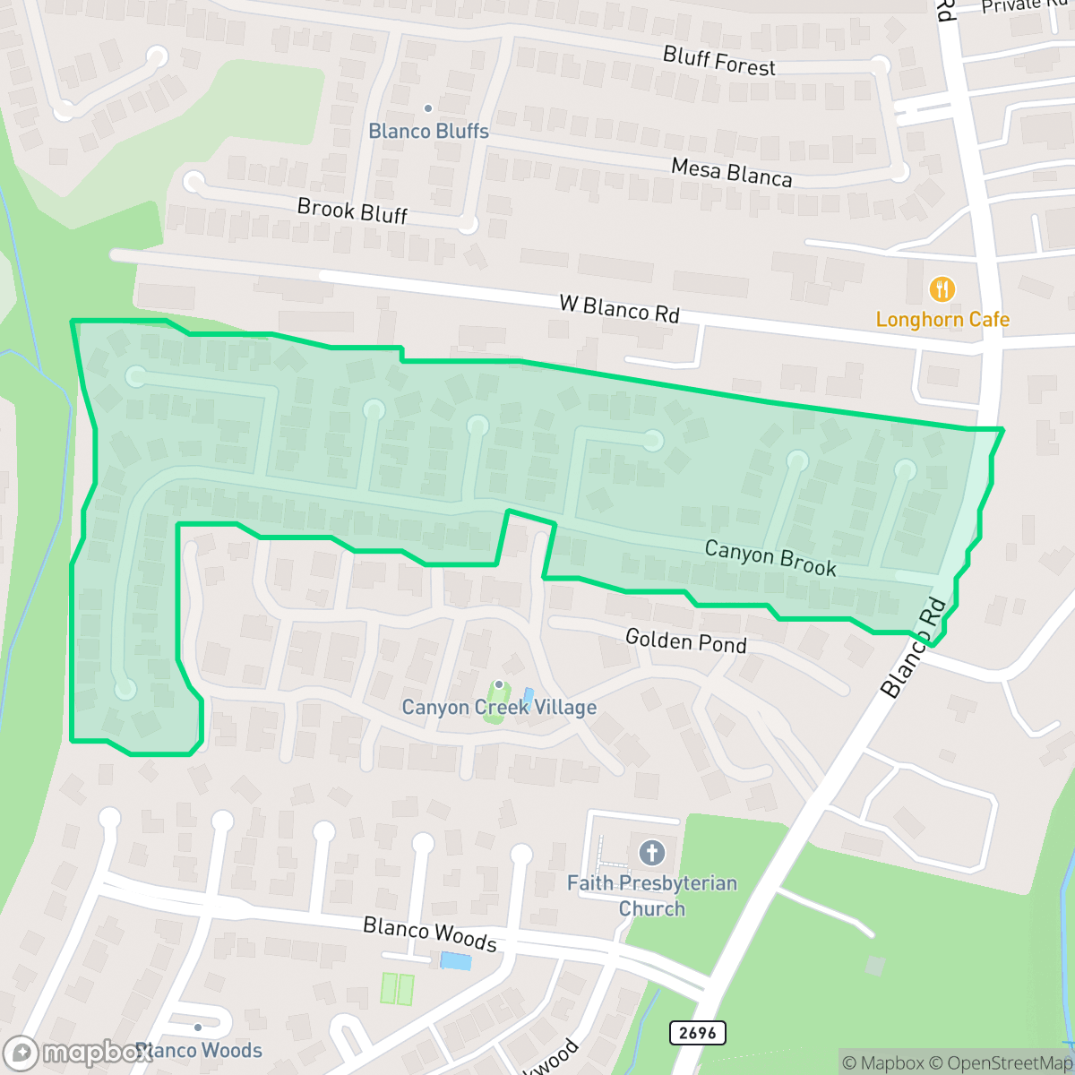 Map showing the location of Canyon Creek Bluffs, San Antonio, TX