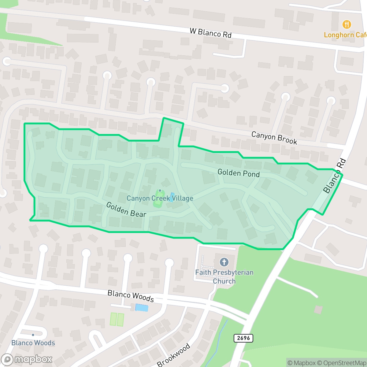 Map showing the location of Canyon Creek Village, San Antonio, TX