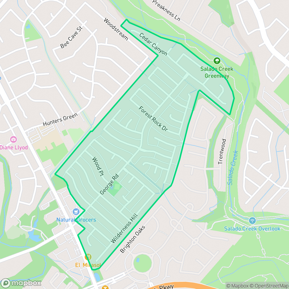 Map showing the location of Castle Hills Forest, San Antonio, TX
