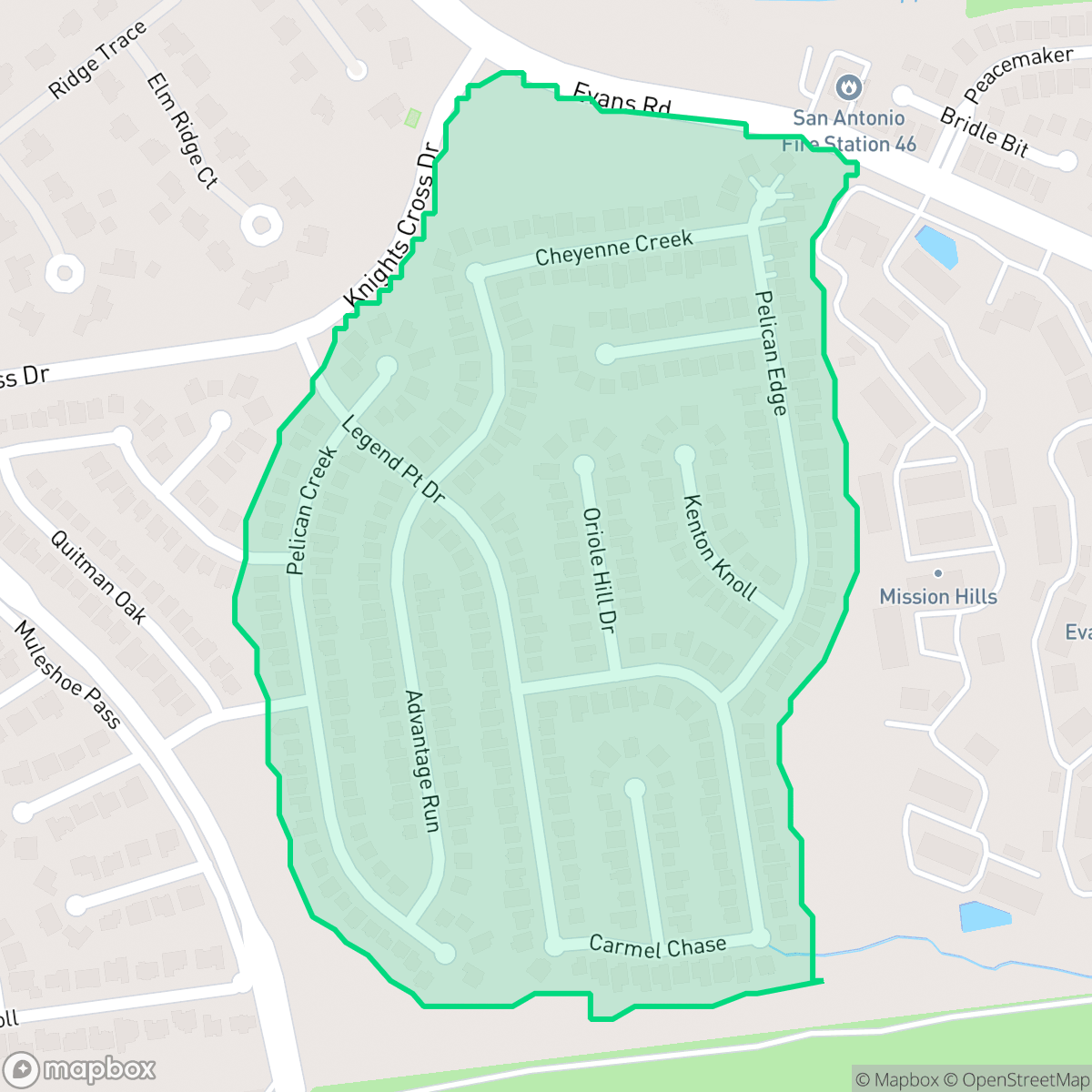 Map showing the location of Champions Springs-Sundance at Stone Oak-Stone Oak, San Antonio, TX