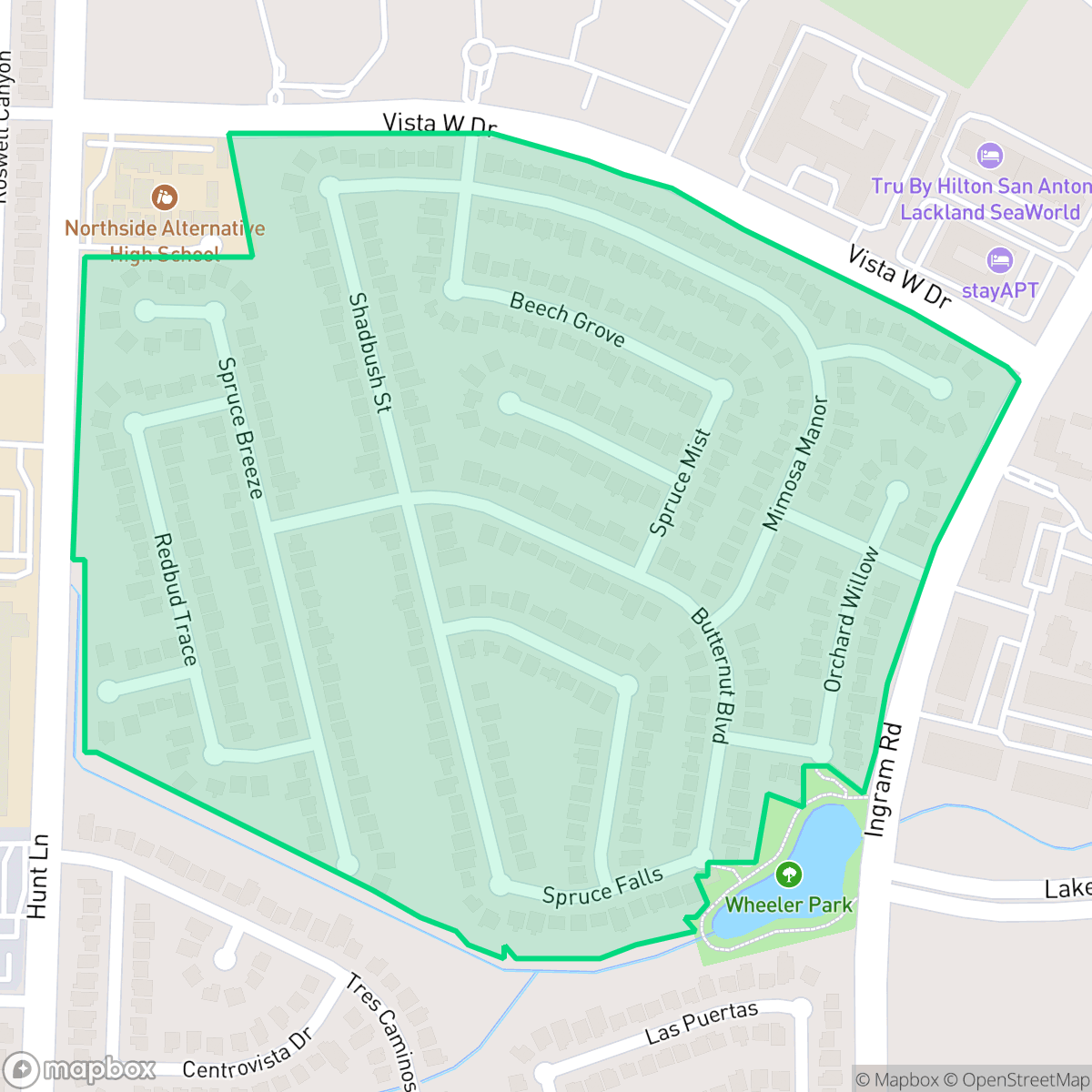 Map showing the location of Chestnut Springs, San Antonio, TX
