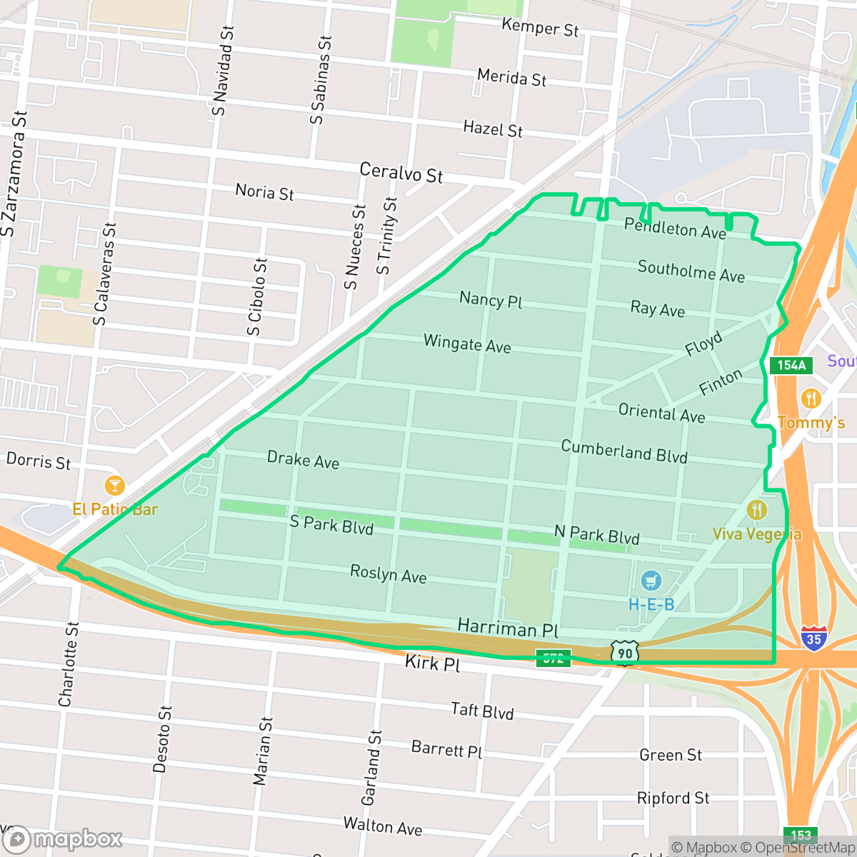 Map showing the location of Collins Garden, San Antonio, TX