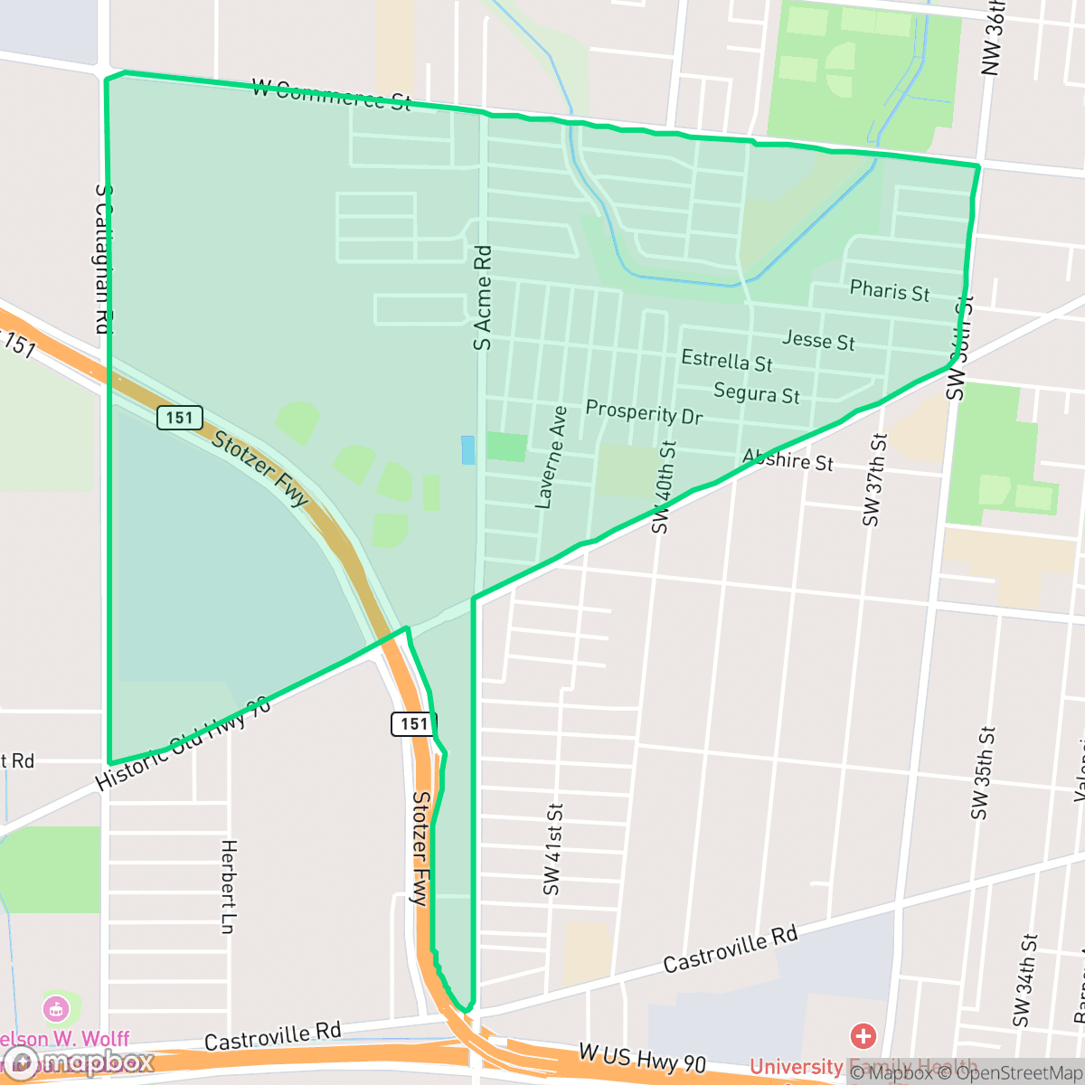 Map showing the location of Community Workers Council, San Antonio, TX