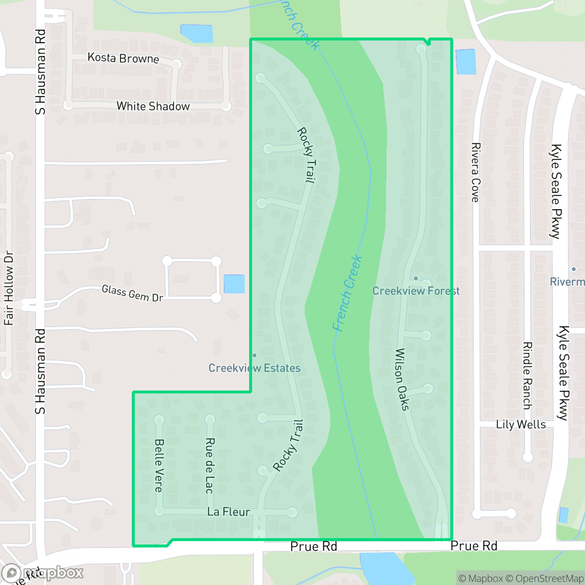 Map showing the location of Creekview Estates, San Antonio, TX
