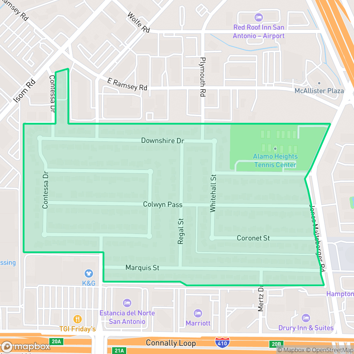 Map showing the location of Crownhill Park, San Antonio, TX