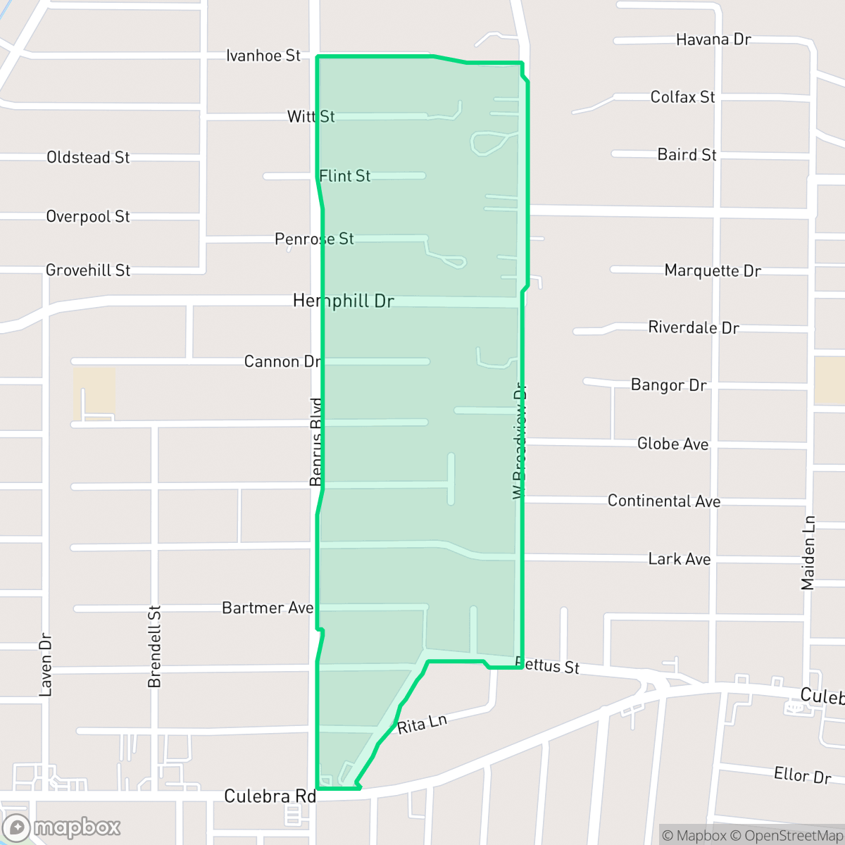 Map showing the location of Culebra Park-Third World, San Antonio, TX