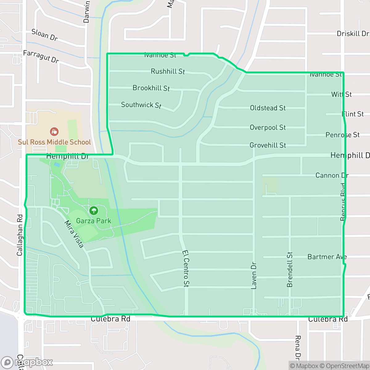 Map showing the location of Culebra Park, San Antonio, TX