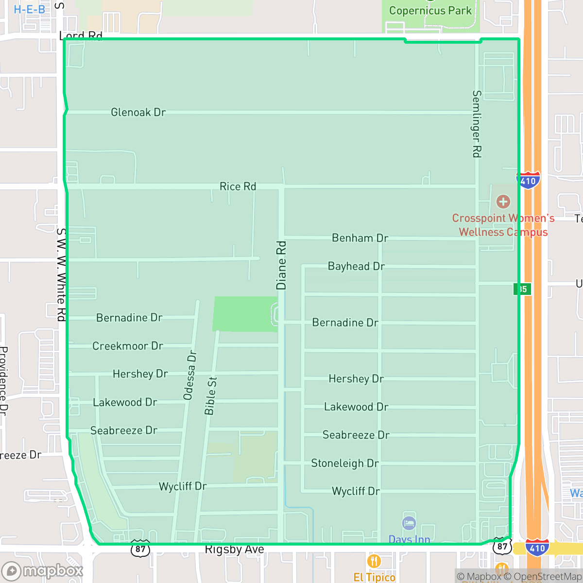 Map showing the location of Dellcrest Area, San Antonio, TX