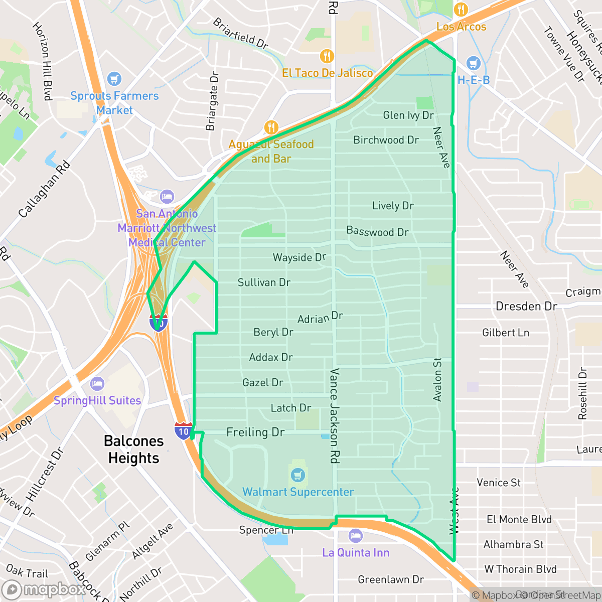 Map showing the location of Dellview Area, San Antonio, TX