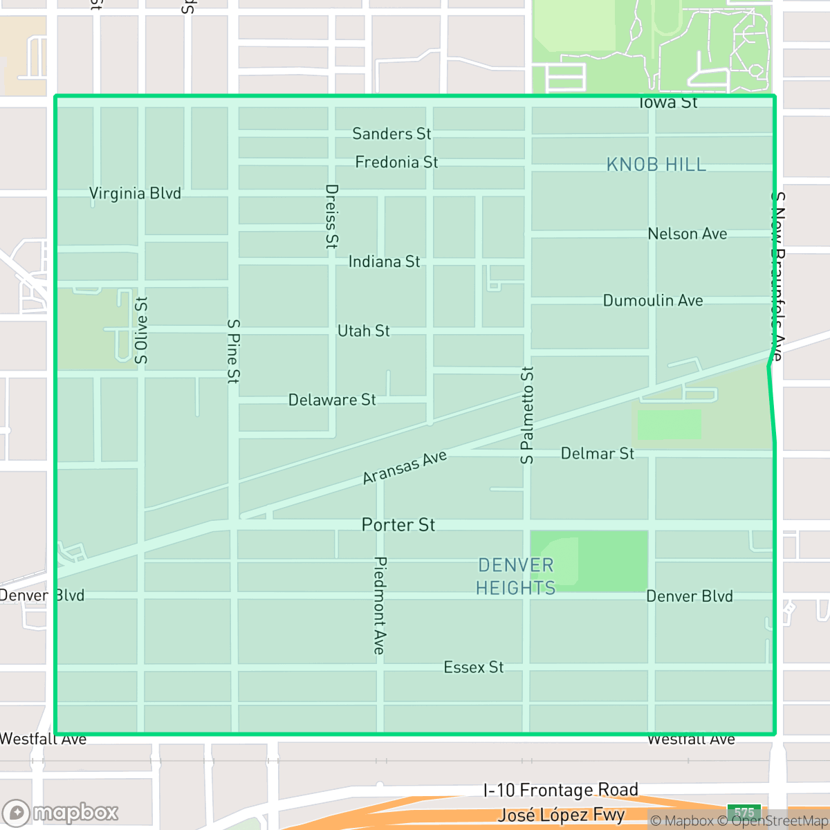 Map showing the location of Denver Heights, San Antonio, TX