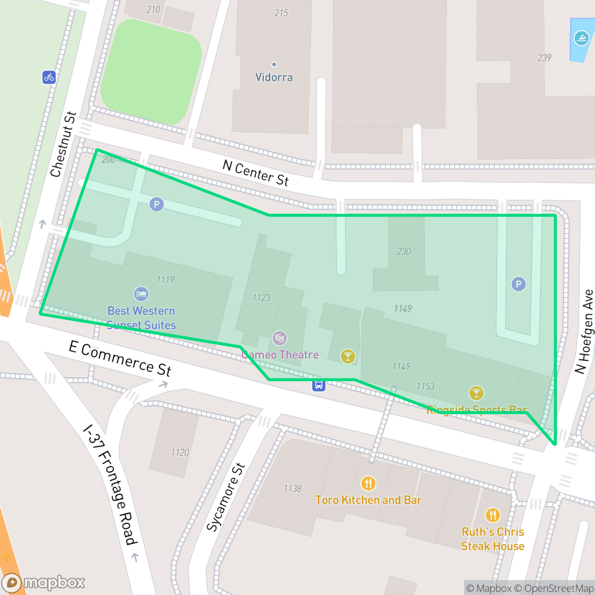 Map showing the location of Dignowity Hill-St. Paul Square, San Antonio, TX