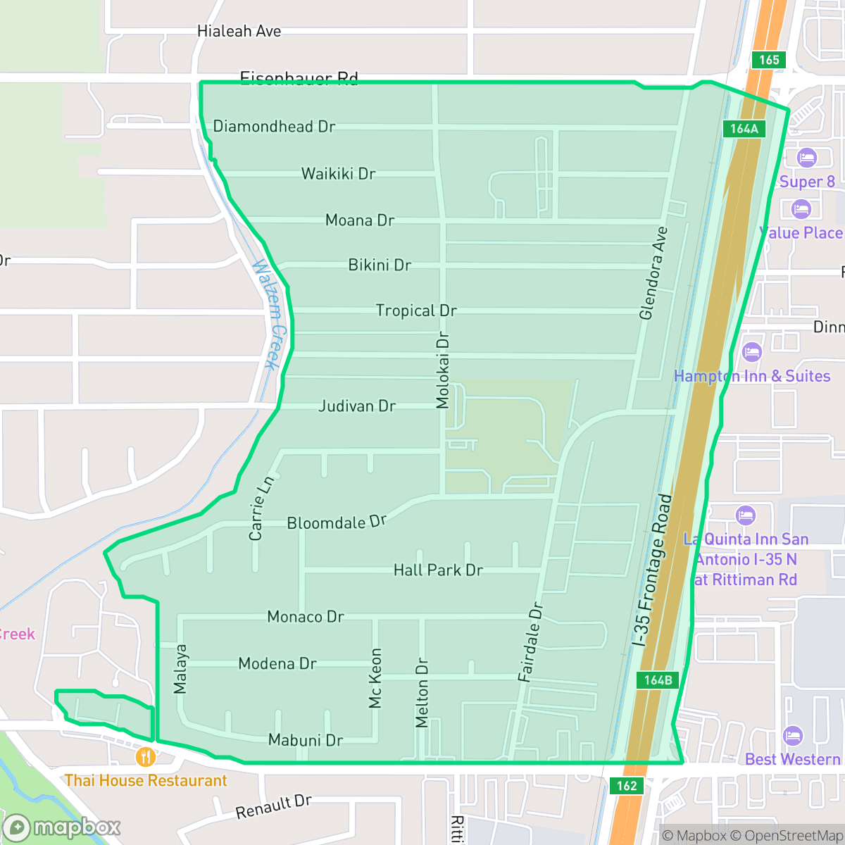 Map showing the location of East Terrell Hills, San Antonio, TX