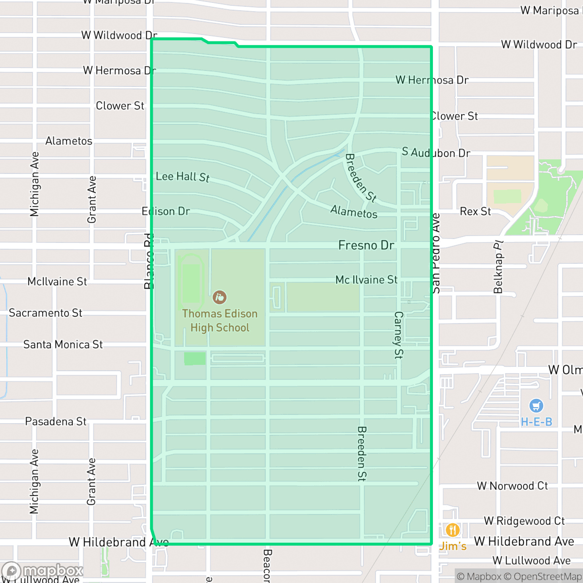 Map showing the location of Edison, San Antonio, TX