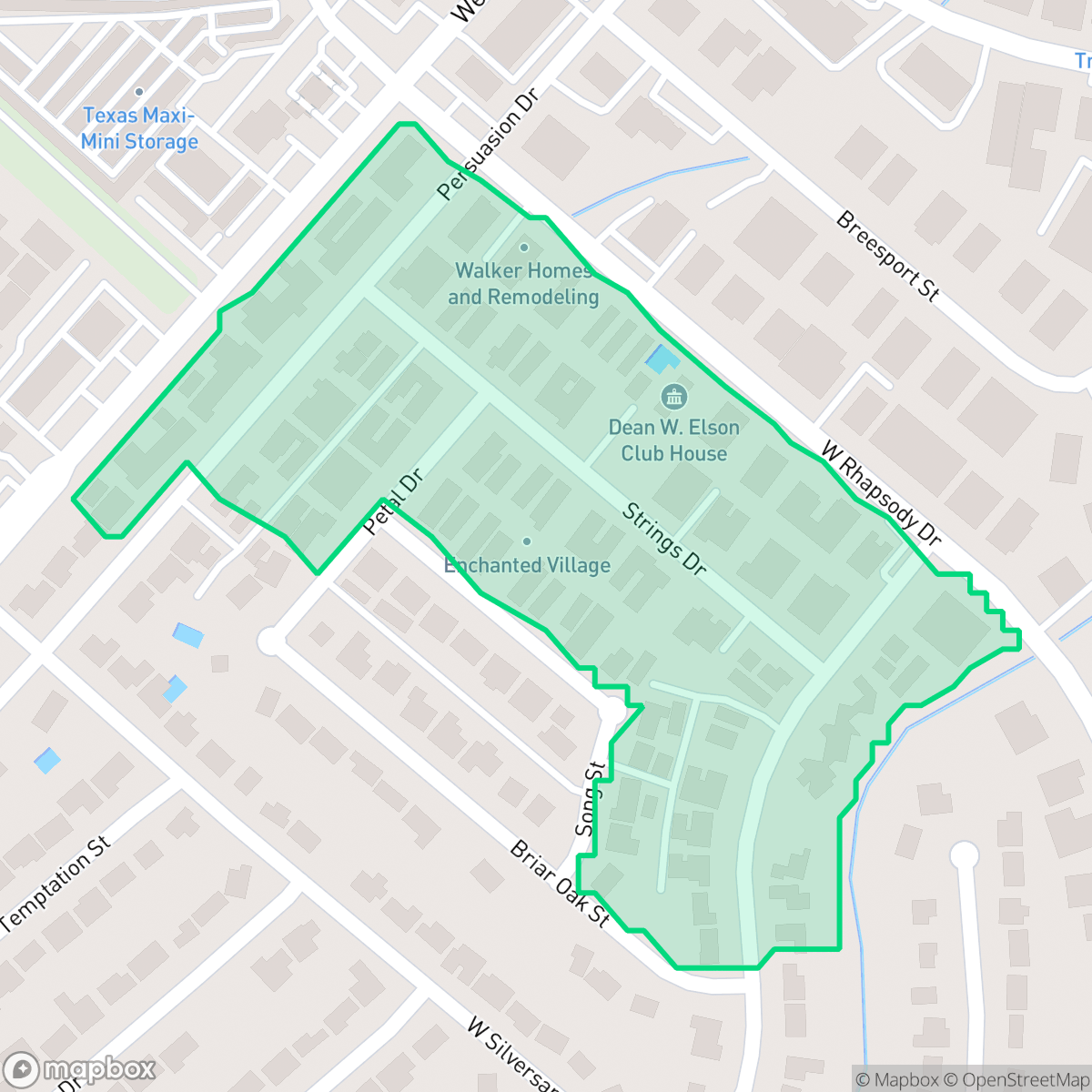 Map showing the location of Enchanted Village - Greater Harmony Hills, San Antonio, TX