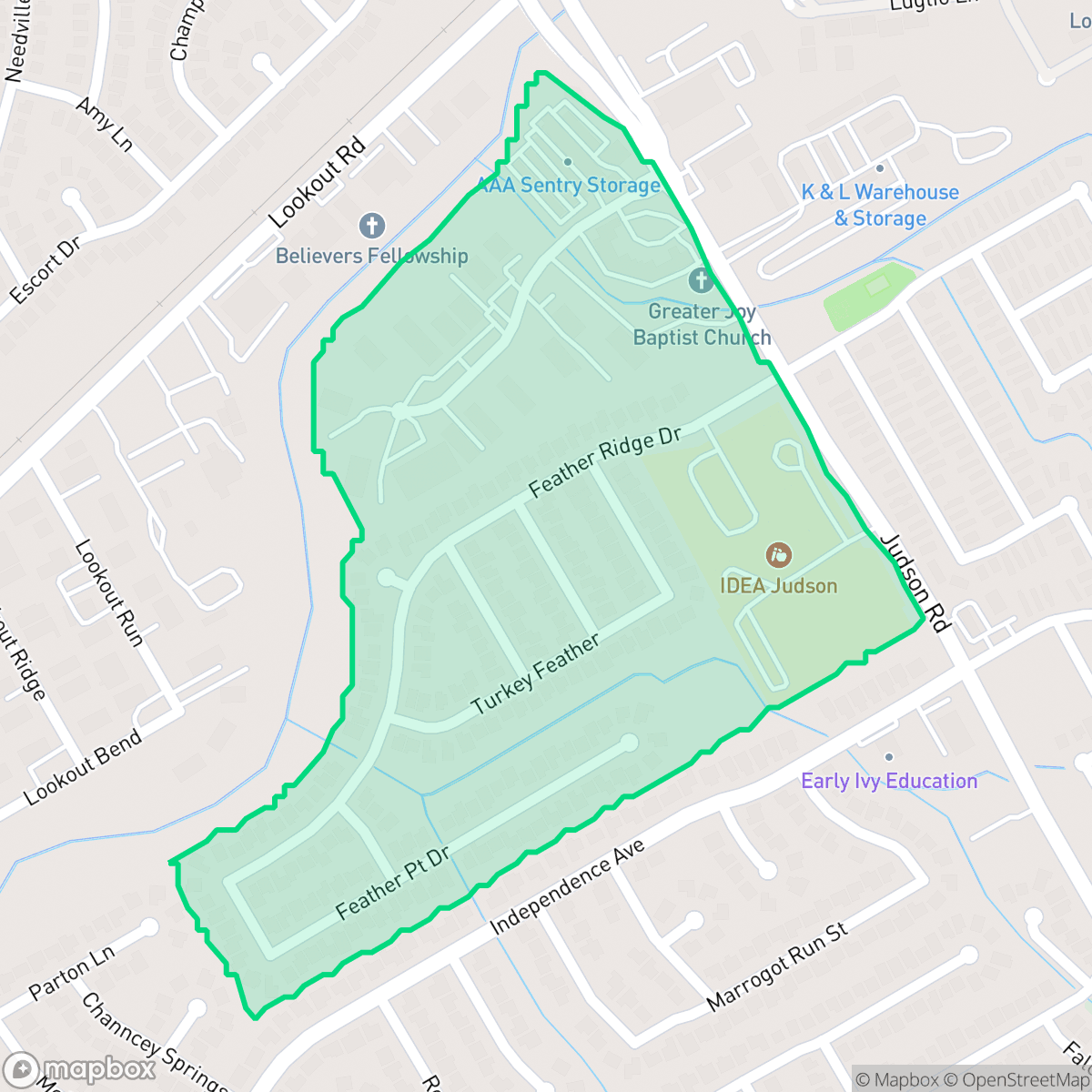 Map showing the location of Feather Ridge, San Antonio, TX