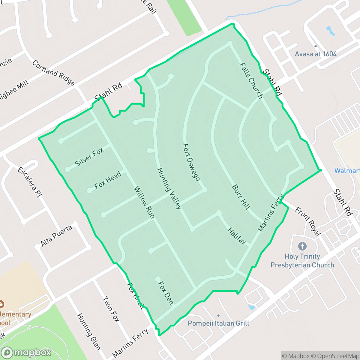 Map showing the location of Fox Run, San Antonio, TX