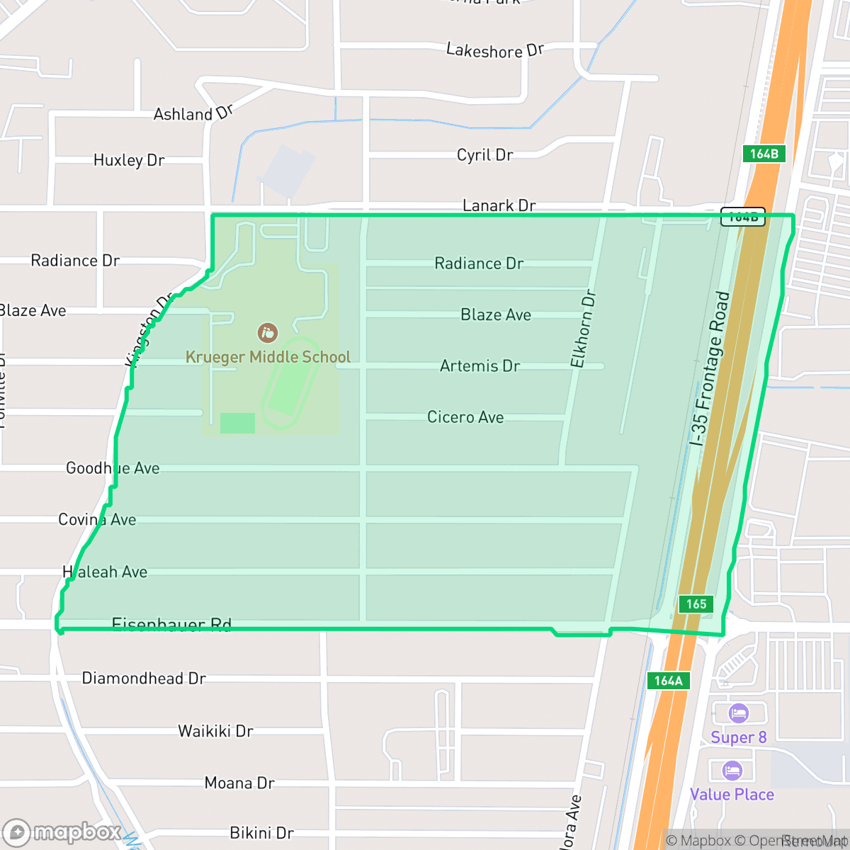 Map showing the location of General Krueger, San Antonio, TX