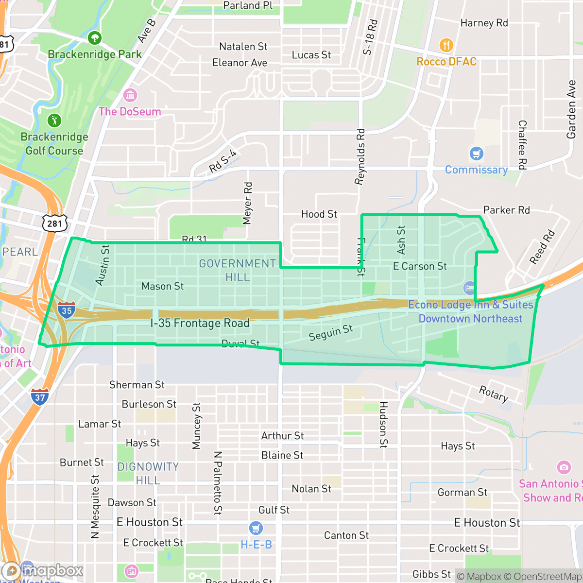 Map showing the location of Government Hill Alliance, San Antonio, TX