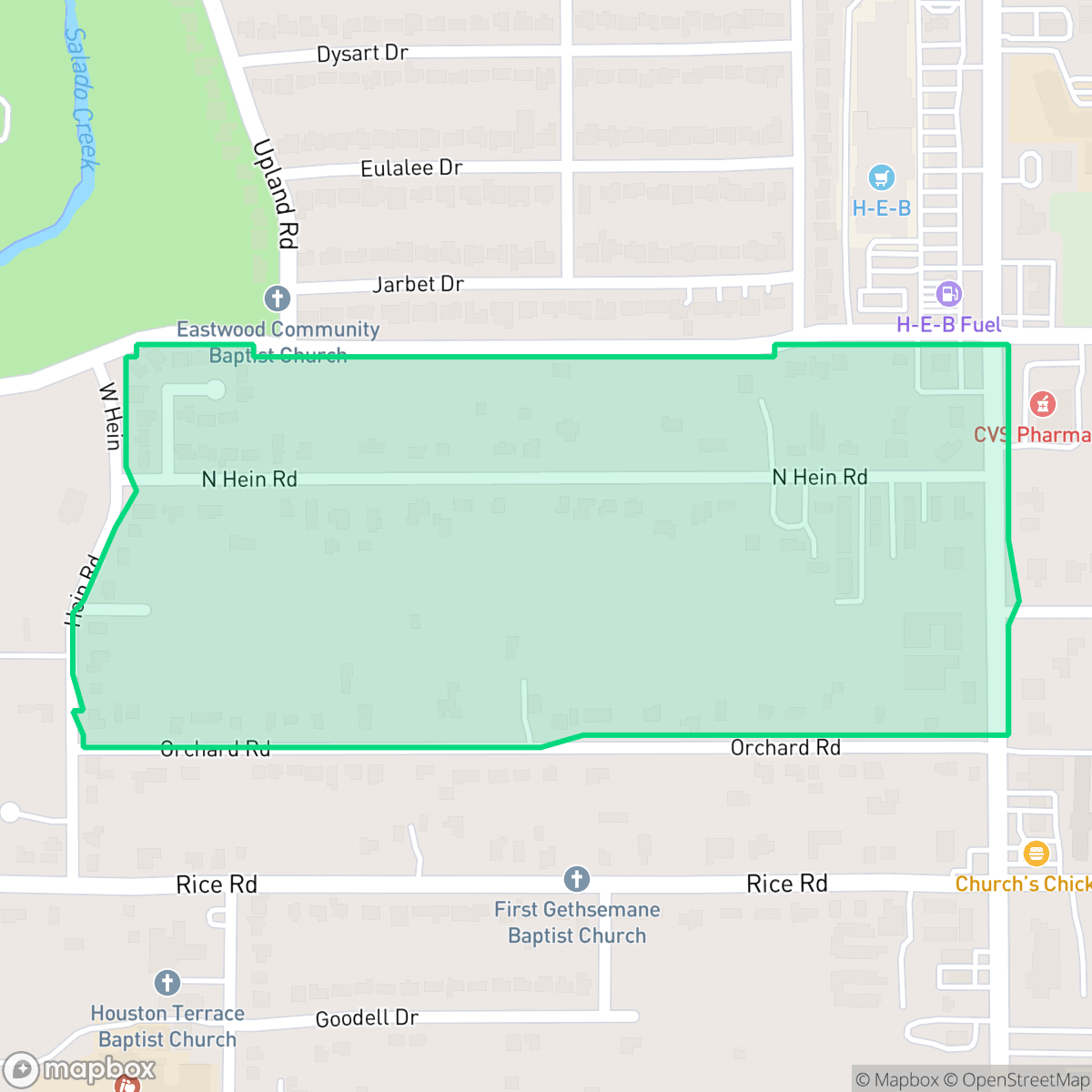 Map showing the location of Hein-Orchard, San Antonio, TX
