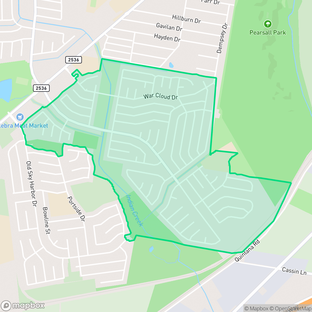 Map showing the location of Hidden Cove - Indian Creek-Southwest, San Antonio, TX
