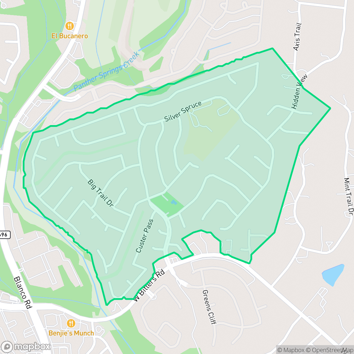 Map showing the location of Hidden Forest, San Antonio, TX