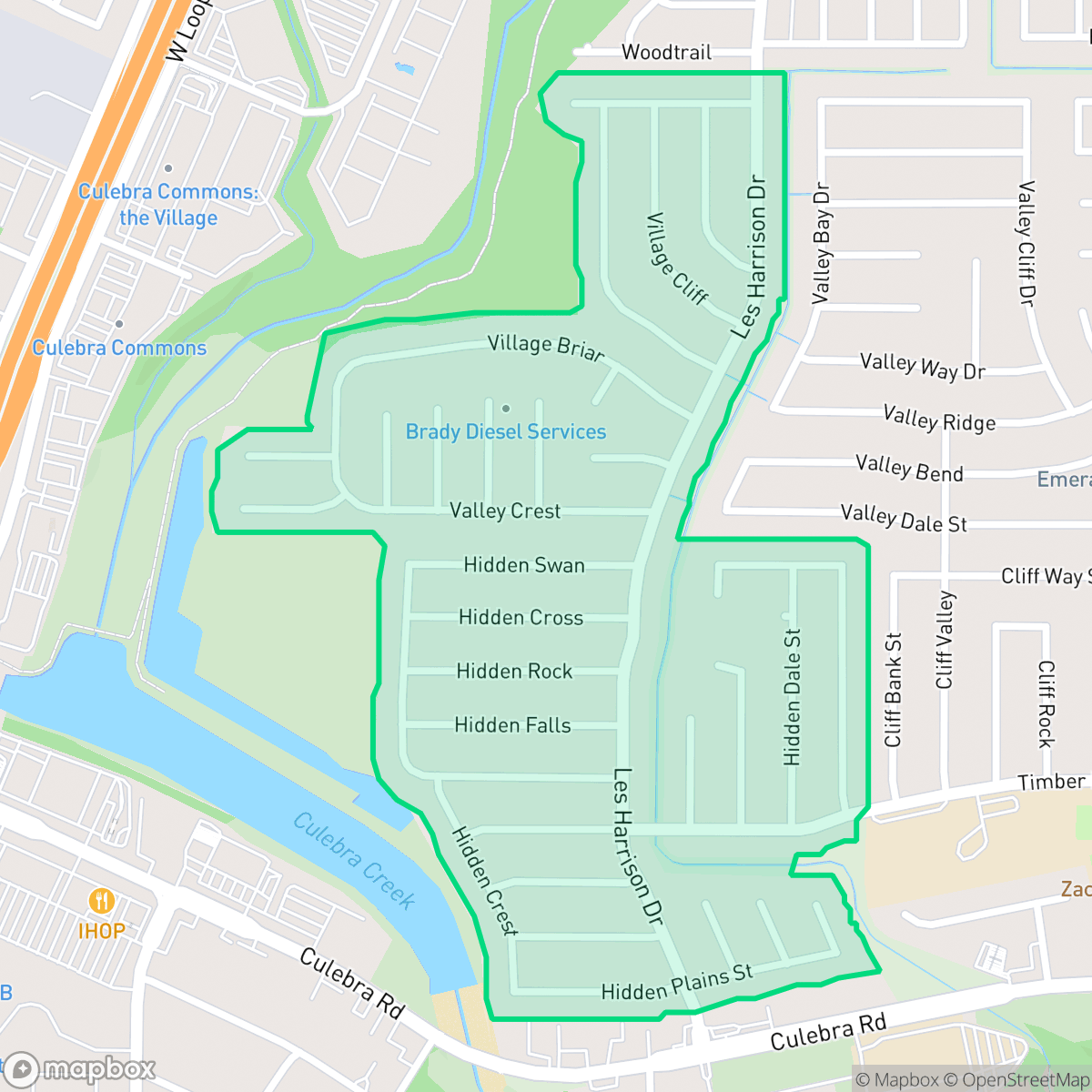 Map showing the location of Hidden Meadow, San Antonio, TX