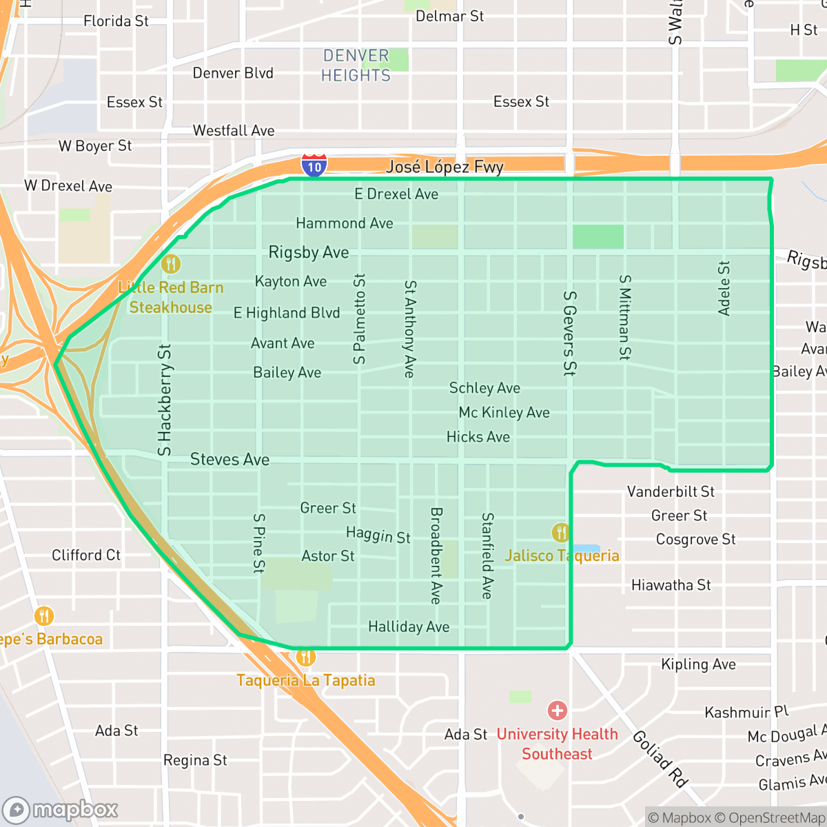 Map showing the location of Highland Park, San Antonio, TX