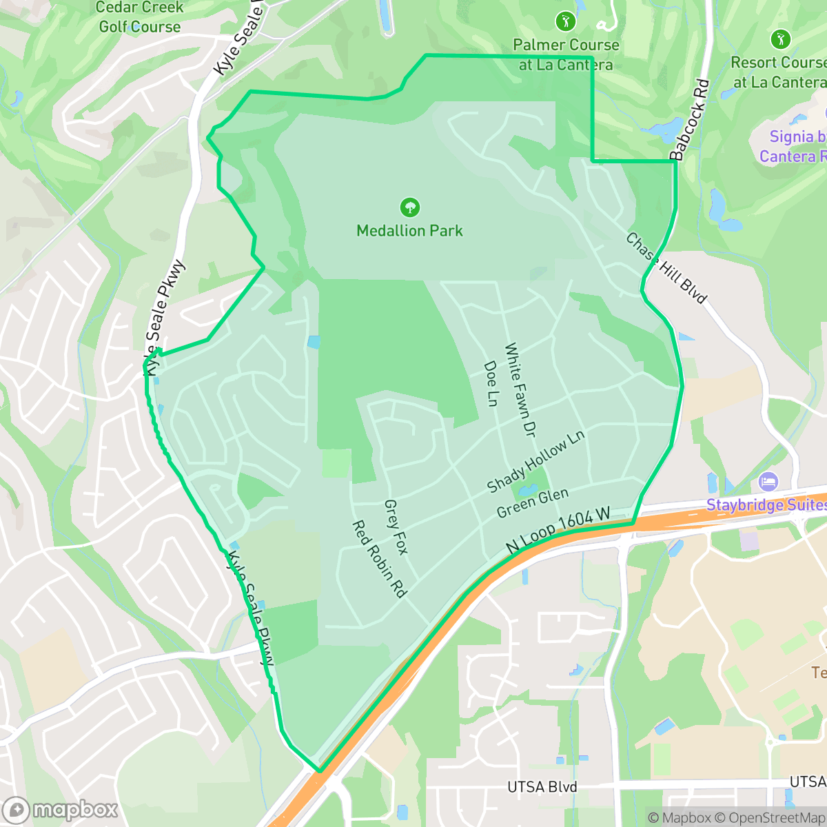 Map showing the location of Hills and Dales, San Antonio, TX